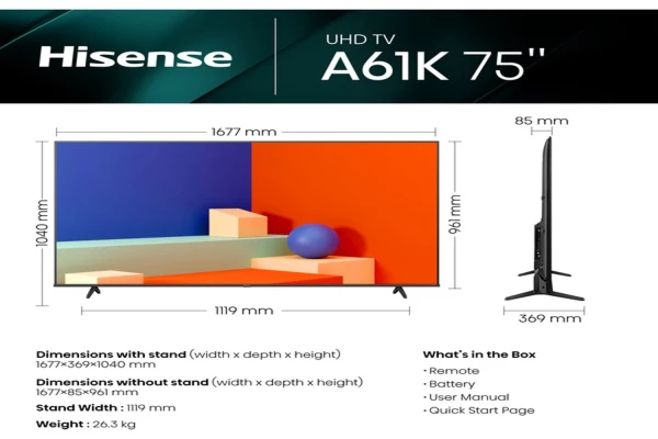 Hisense 75A61K 4K Smart DLED Television 75inch (2023 Model)